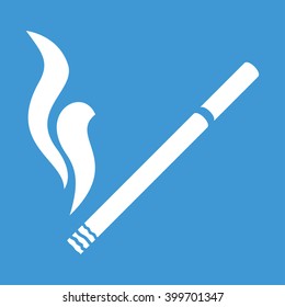 Cigarette icon on blue background.