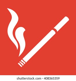 Cigarette icon on red background.