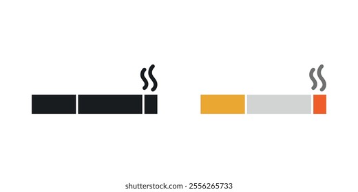 Cigarette icon set in black and colored versions.