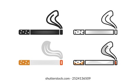 Conjunto de iconos de cigarrillos con humo, tabaco, ilustración de diseño de Vector