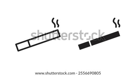 Cigarette icon set in Thin line black color.