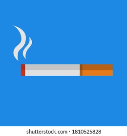 Cigarette icon with smoke and blue background vector illustration