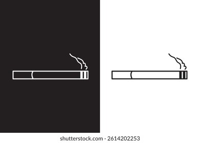 Cigarette icon. Smoke symbol. Smoking room sign. Smoker area or zone vector illustration. Nicotine addiction pictogram. Bad habit concept. Ashtray label. Cigarette simple flat line icon isolated.