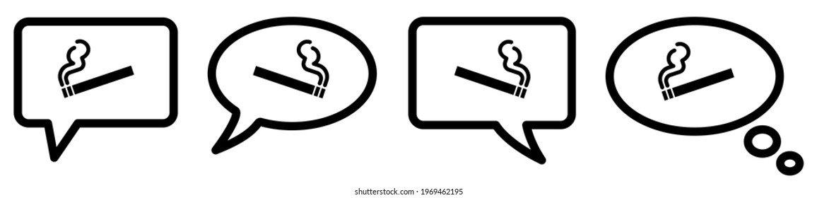 Cigarette icon in speech bubble, different version. Ask, talk or think about smoking concept