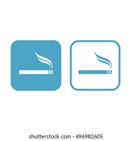 Cigarette icon vector. Allowed smoking sign. White and blue