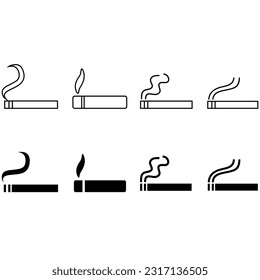 Cigarette icon vector set. Smoke illustration sign collection. Cigarette smoke symbol or logo.