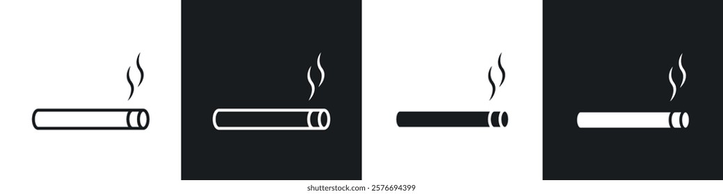 Cigarette icons collection in black and white solid and line style