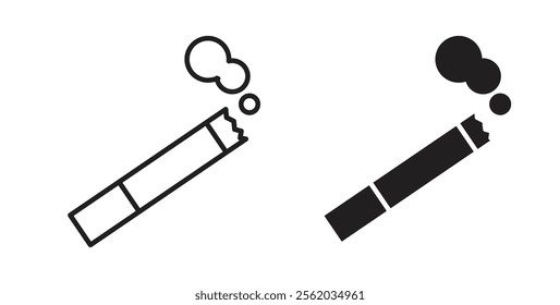 Cigarette icons in flat and line style set.