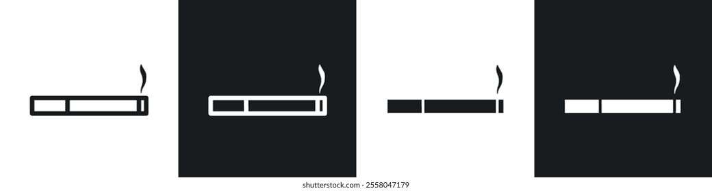 Cigarette icons pack in black and white filled and outlined versions.