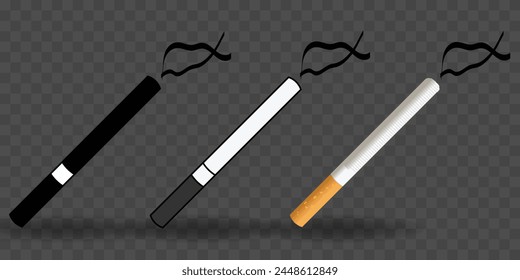 Iconos de cigarrillos, Paleta de transparencia. concepto de Ilustración vectorial de íconos de humo.