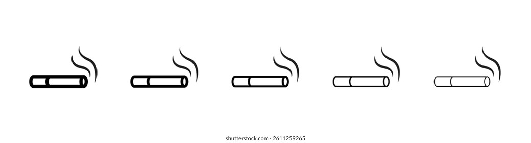 Cigarette icons vector set in different stroke line style