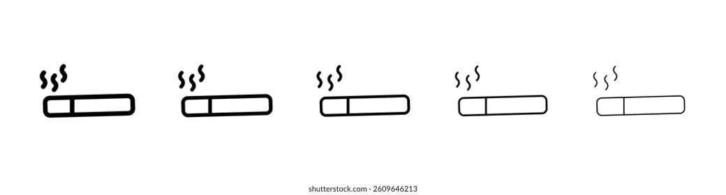 Cigarette icons vectors set in different stroke lines