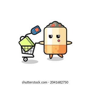 cigarette illustration cartoon with a shopping cart , cute design