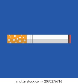 Cigarette illustration flat icon on blue background. Cigarette simple silhouette. Modern,minimalist icon in stylish colors. Web site page and mobile app design vector element. Lung cancer concept.