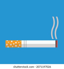 Cigarette illustration flat icon on blue background. Cigarette simple silhouette. Modern,minimalist icon in stylish colors. Web site page and mobile app design vector element. Lung cancer concept.