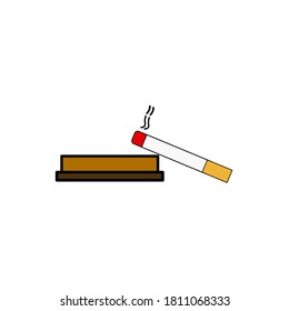 Cigarette illustration, cigarette lit on an ashtray. a cigarette that is burning. icon vector illustration