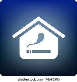 Cigarette inside a house icon on blue background