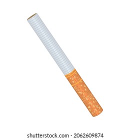 Cigarette isolated on white background. One cigarette with a yellow filter. Tobacco smoke icon. Cigarette with traditional yellow filter. Dependence on tobacco smoking. Stock vector illustration