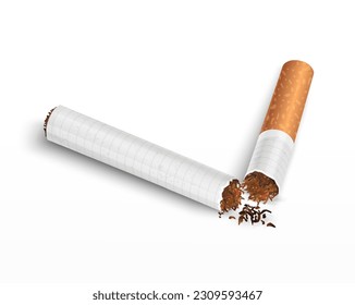 The cigarette isolated on a white background. Close-up of Tobacco Cigarettes.