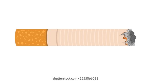 Cigarette isolated on white background. Cigarette icon. Lighted cigarette. Vector illustration.