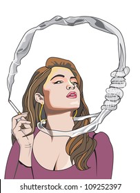 Cigarette Kills You, woman smoking, noose around the neck, vector illustration