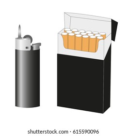 Cigarette lighter and cigarettes vector