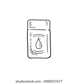 Cigarette lighter with fire in black isolated on white background. Hand drawn vector sketch illustration in doodle engraved vintage line art style. Concept of smoking, heat, fire safety