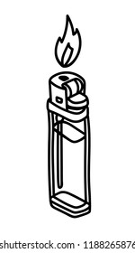 Cigarette lighter with fire. Hand-drawn vector illustration. Tattoo sketch. Print for t-shirt and bags. Doodle. Logo.