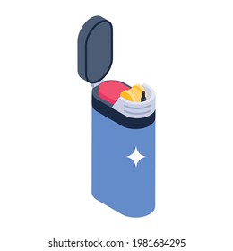 Un icono del encendedor de cigarrillos en el diseño editable isométrico 