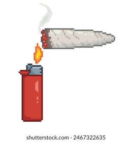 Cigarrillo y encendedor, objeto de arte de píxel