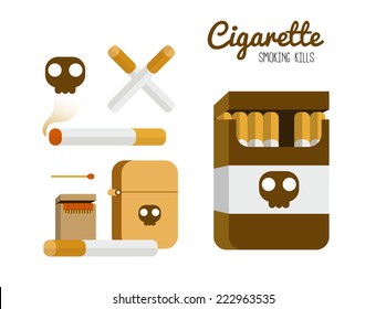 Cigarette and lighter set. Smoking kill concept. flat design element. vector illustration