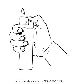 Plantilla vectorial del encendedor de cigarrillos aislada en un fondo gris. Esbozo técnico de los accesorios.