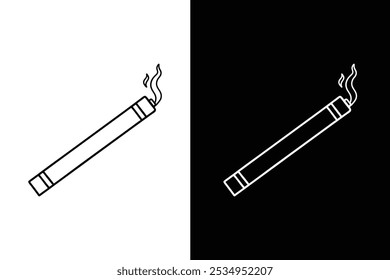 Cigarette line icon, outline vector sign, on white and black background.	