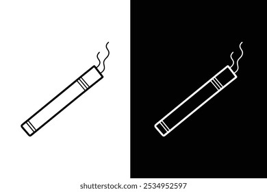 Cigarette line icon, outline vector sign, on white and black background.	