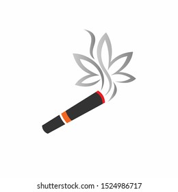 Cigarette Logo With Concept Smoke Forming Cannabis Leaf