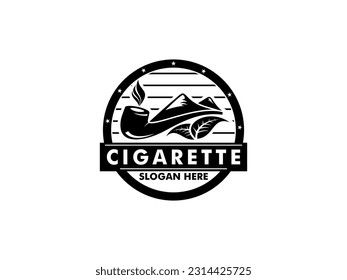 Cigarette logo with Pipe, Tobacco, and Mountain logo vector . Premium cigar smoke logo design template