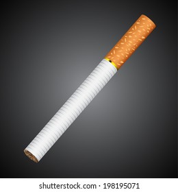 Cigarette lying on a gray background. Nicotine, tobacco addiction. Harmful, unhealthy habit.  