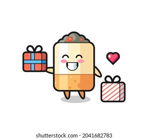 cigarette mascot cartoon giving the gift , cute design
