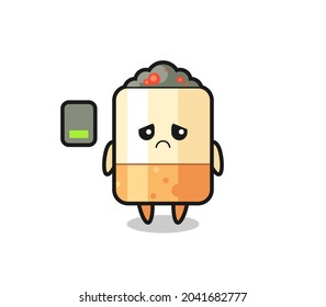 cigarette mascot character doing a tired gesture , cute design