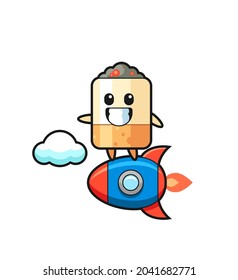 cigarette mascot character riding a rocket , cute design