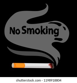 cigarette on a black background, lettering no smoking, vector