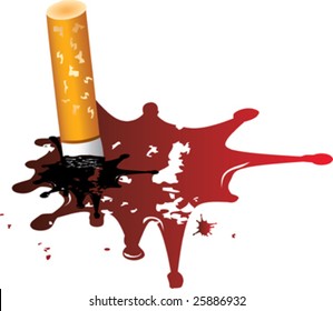 cigarette  on blood blots isolated on white