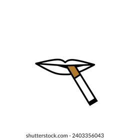Cigarrillo en labios. Ilustración vectorial de diseño plano