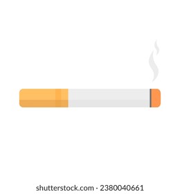 Cigarrillo sobre fondo blanco aislado, ilustración vectorial, día de deshabituación de fumar, cigarrillo iluminado con humo, estilo plano, 10 pasos, no fumar, tabaco, icono de cigarrillo vector simple