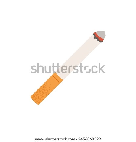 Cigarette on white isolated background. Smoking cessation day. No smoking, tobacco, simple vector cigarette icon. Flat vector illustration.