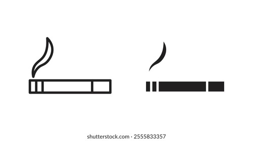 Cigarette outlined and solid icon vector collection.