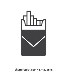 Cigarette pack black filled icon.