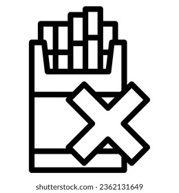 Cigarette Pack with cross line icon, Gym concept, Anti tobacco healthy lifestyle sign on white background, Crossed cigarette pack icon in outline style for mobile and web. Vector graphics