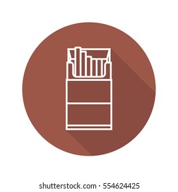 Cigarette pack flat linear long shadow icon. Vector line symbol