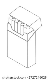Pacote de cigarro - ilustração vetorial isométrica preto e branco desenhado à mão.